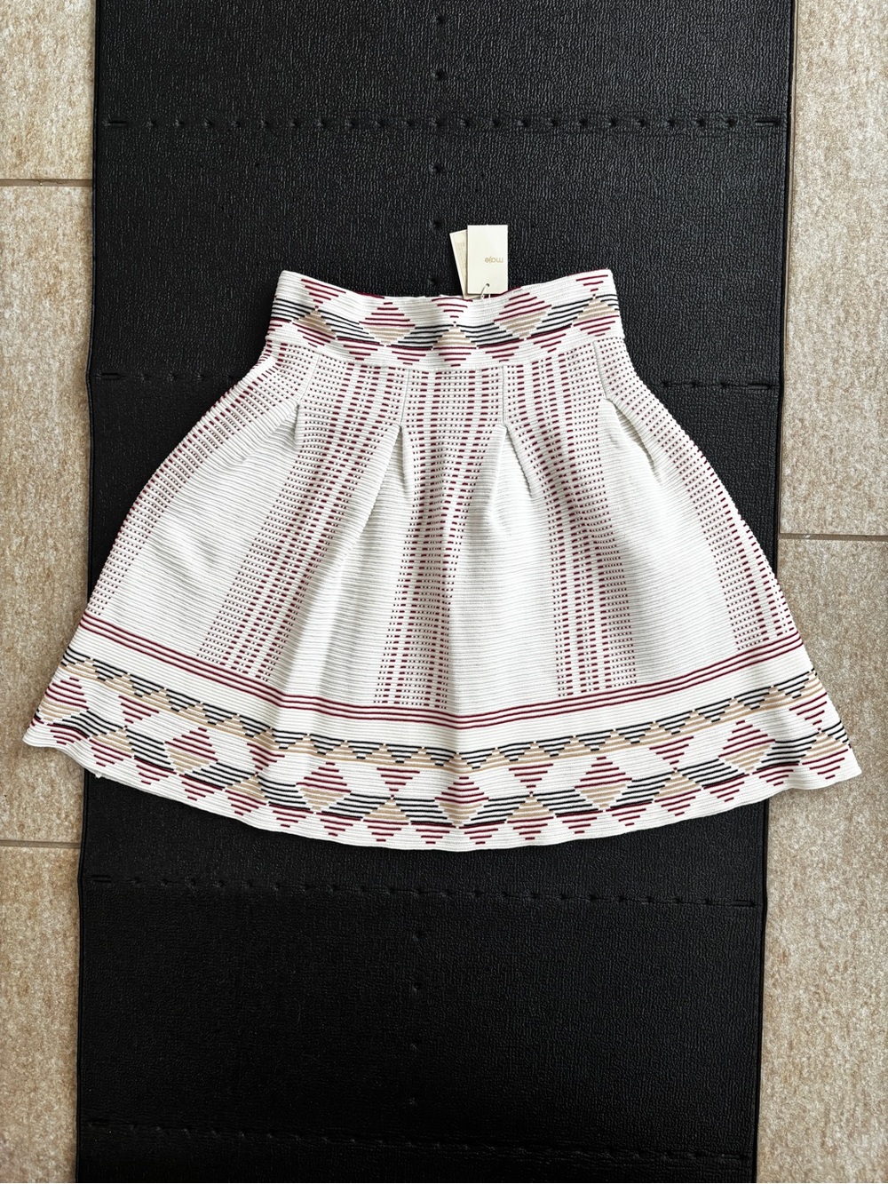 NWT - Maje Knit Fit & Flare Mini Skirt Ecru Geometric size 1
